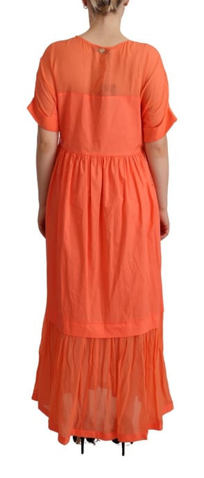 Twinset Damen Korallen Kurzarm Baumwoll Maxi Shift Kleid - Image 3