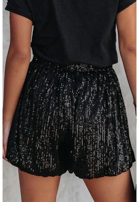 Damen-Shorts mit Pailletten und hoher Taille in Schwarz - Image 3