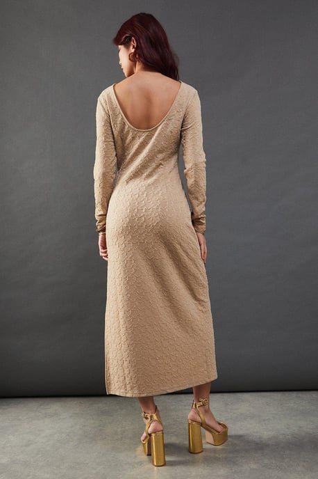 Jersey Jacquard Slash Neck Scoop Back Midi Dress - Image 3