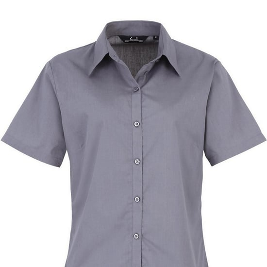 Premier Damen Kurzarm Popeline Bluse / Arbeitshemd (Stahl) - Image 2