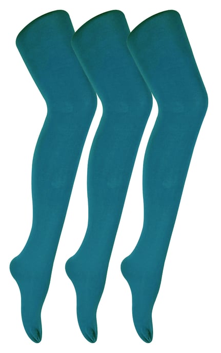 3 Paar Multipack Damen farbige undurchsichtige 80 Denier Strumpfhosen | Sock Snob | Plain Block Farbe Strumpfhosen - Teal - Image 1