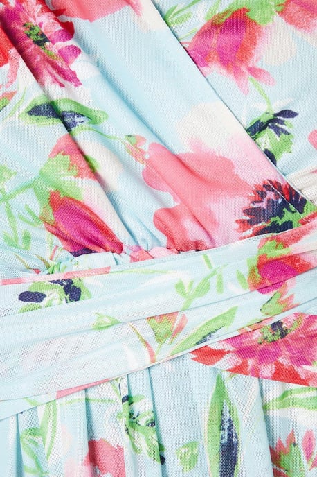 Petite Floral Mesh Twist Midi Dress