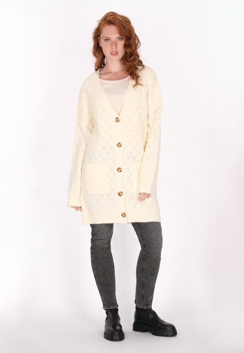 Dreimaster Cardigan Damen Wollweiss Melange - Image 2