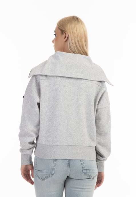 Dreimaster Oversize Troyer-Sweater Damen Hellgrau Melange - Image 4
