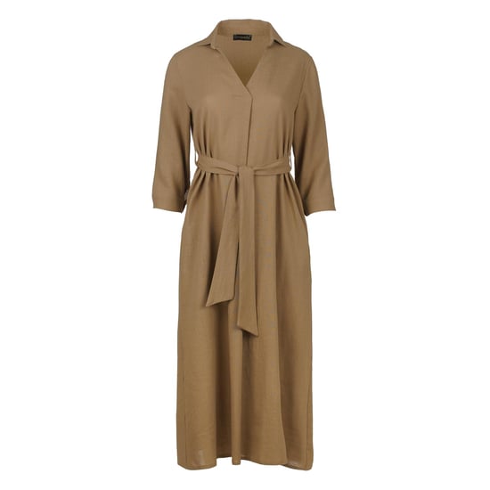 Beigefarbenes Midikleid aus Leinen mit Gürtel - Image 2