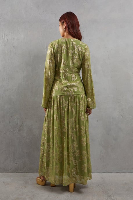 Metallic V Plunge Maxi Dress - Image 3