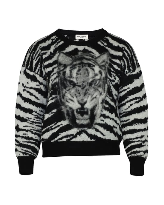 Saint Laurent Tiger-Intarsien-Pullover aus schwarzem Mohair - Image 1