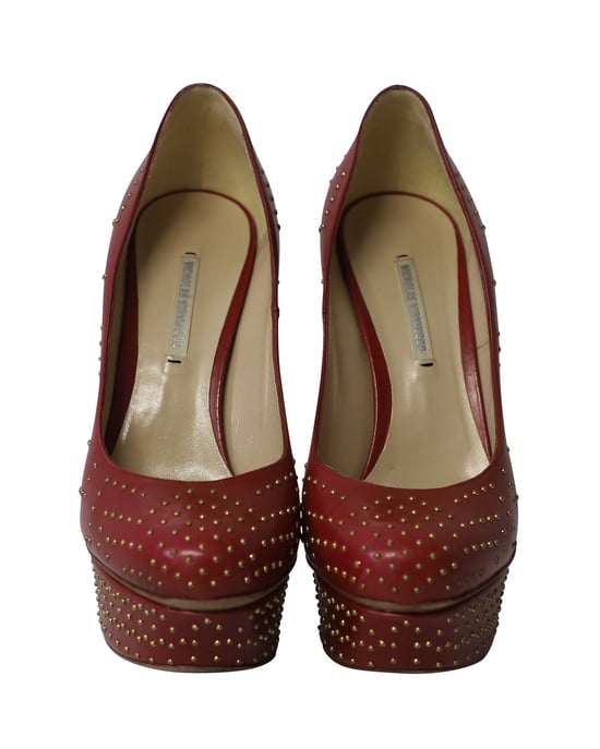 Nicholas Kirkwood Nieten-Plattform-Pumps mit hohen Absätzen aus rotem Leder - Image 2