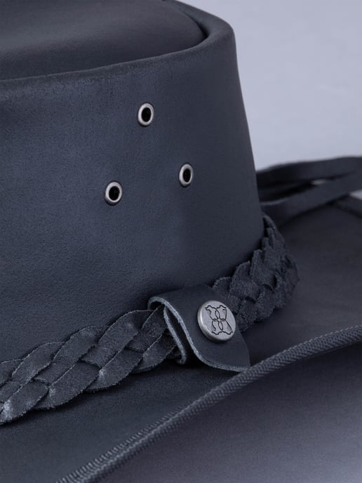 Outback III Australian Style Leather Hat in Black