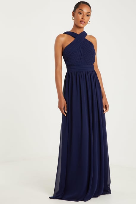 Navy Chiffon Maxi Dress
