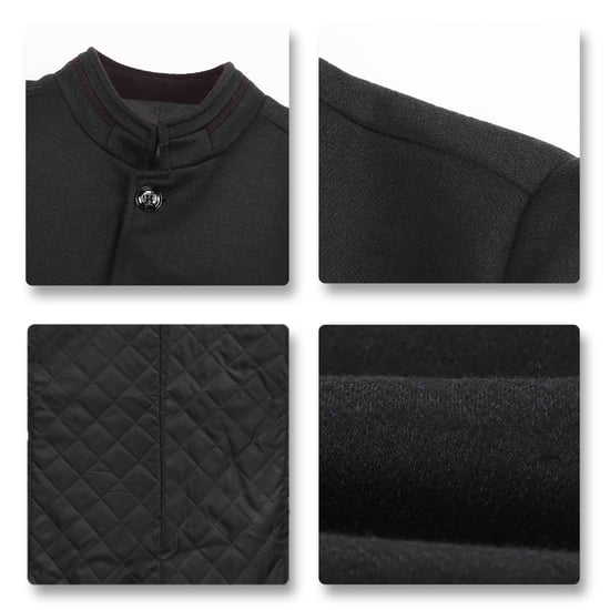 Herren Kurzmantel Slim Fit mit Stehkragen Business Casual Wollmantel Schwarz - Image 4