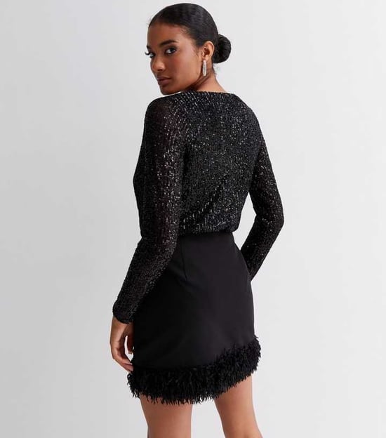 Pailletten-Wickel-Bodysuit mit langen Ärmeln - Image 4