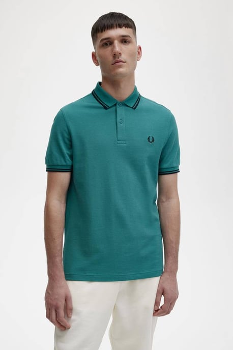 Fred Perry Schwarzes, mintgrünes Poloshirt mit Doppelstreifenkragen - Image 6