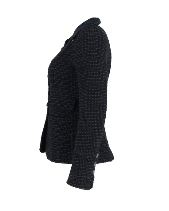 Chanel Boucle-Tweed-Fit-Jacke mit abnehmbarem Kragen aus dunkelblauer Baumwolle - Image 2