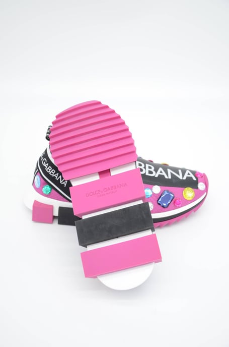 Dolce & Gabbana Pink Black Crystal Womens Sneakers Shoes - Image 3