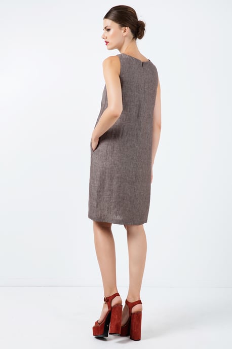 Sleeveless Brown Linen Sack Dress