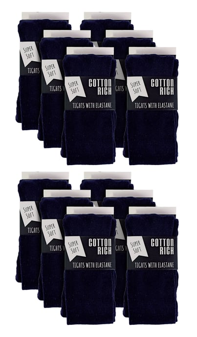 12 Paar Multipack Mädchen Schuluniform Strumpfhosen | Sock Snob | Soft & Comfy Plain Opaque Pantyhose Strumpfhosen für Kinder - Navy - Image 2