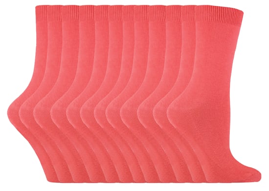 Einfarbige Damensocken mit hohem Baumwollanteil | 12 Paar Multipack | Socken-Snob | Dünne, bequeme, farbenfrohe Crew-Söckchen für Damen in Koralle - Image 1