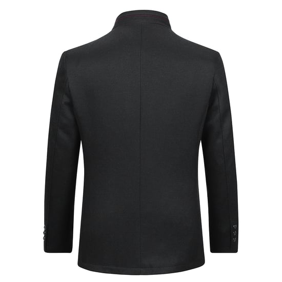 Herren Kurzmantel Slim Fit mit Stehkragen Business Casual Wollmantel Schwarz - Image 3