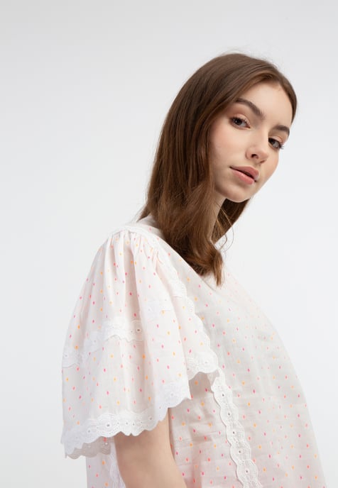 Mymo bluse mit spitze Damen Weiss Pinkorange Punkte - Image 5
