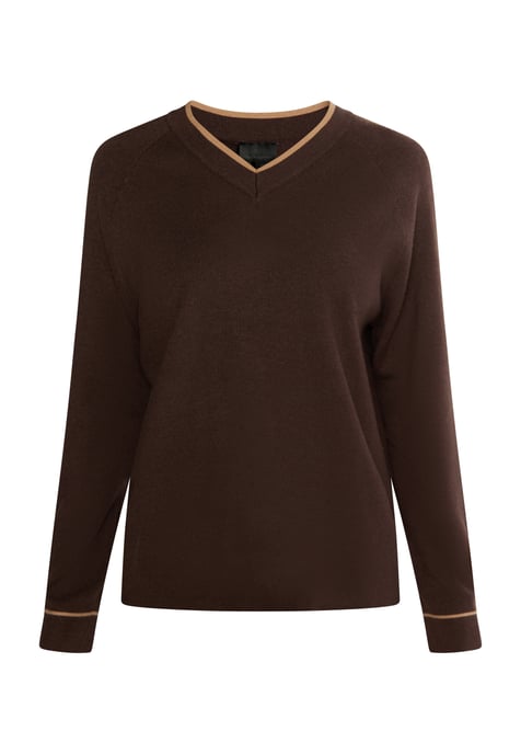 Dreimaster Strickpullover Damen Dunkelbraun Sand - Image 1