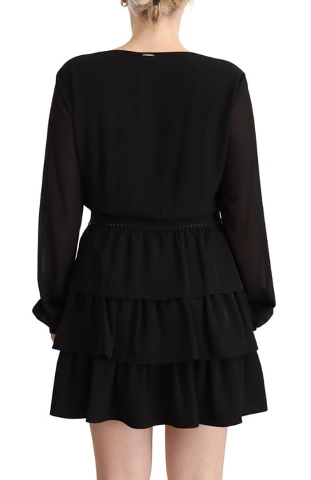 Liu Jo Damen Schwarzes Polyester Langarm V-Ausschnitt Mini A-Linien Kleid - Image 3