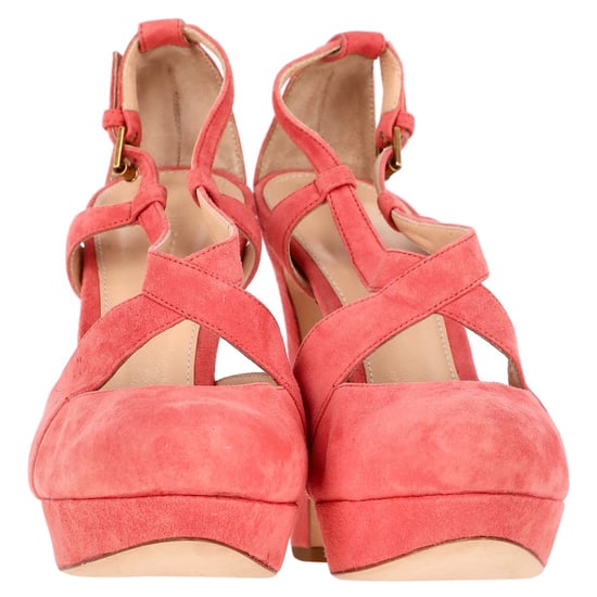 Jil Sander Kreuzriemen Chunky Heel Plateau Pumps aus Korallenwildleder - Image 2