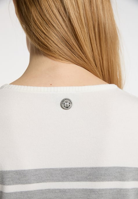 Dreimaster Strickpullover Damen Wollweiss Grau Melange - Image 5