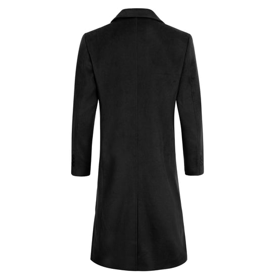 Herren Winter Wollmantel Knielang Slim Fit Umlegekragen Business M?ntel Schwarz - Image 3