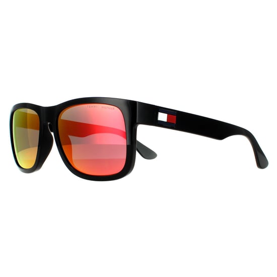 Tommy Hilfiger Rectangle Mens Black Red Mirror Sunglasses