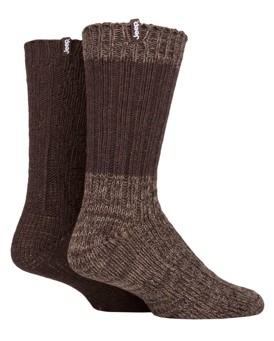 Herren Wolle Wandern Socken | Jeep | Heavyweight gerippte Kabel stricken Wolle Mischung Boot Socken | Atmungsaktive Outdoor-Socken - Braun / Erde - Image 1