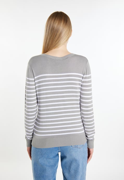 Dreimaster Strickjacke Damen Grau Weiss - Image 4