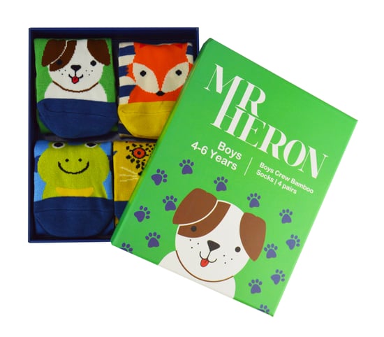 Miss Sparrow - 4 Pack Jungen Bambus-Socken | Kinder Neuheit Tiermuster Socken in einem Geschenkkarton - sortiert - Image 2