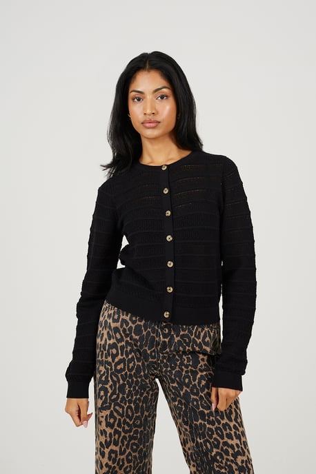 Black Stitch Detail Crew Neck Cardigan - Image 1