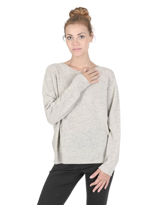 Crown Of Edinburgh Cashmere Übergroßer Pullover© mit Bateau-Kragen Für Frauen Coe 008 Grau Melange - Image 3