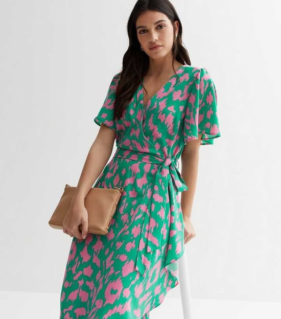 Abstract Print Belted Wrap Dress