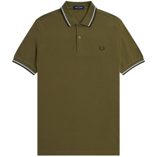 Fred Perry Braunes Polo-Shirt mit Twin Tipped Kragen in Dunkelgrün - Image 1