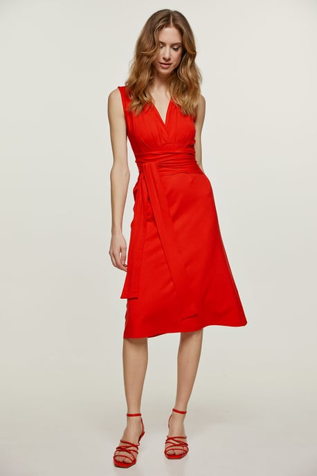 Red Jersey Empire Line Dress