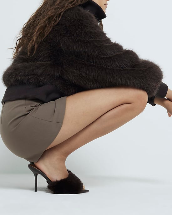 River Island Womens Heeled Mules Brown Faux Fur
