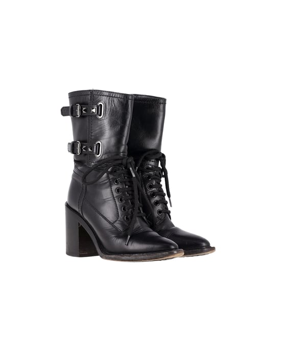 Valentino Garavani Rockstud Doppel-Schnallen Stiefeletten aus schwarzem Leder - Image 3
