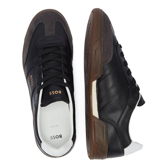 BOSS Orange Brandon Mens Leather and Suede Trainers with Embossed Logos