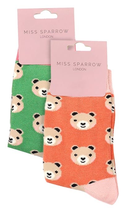 Miss Sparrow - 2er-Pack Mädchen Bambus-Tiermuster-Socken - Bären - Image 2