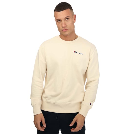 Men's Champion Crew Neck Small Script Logo Sweatshirt in Sand