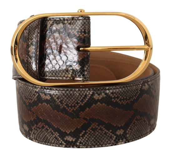 Dolce & Gabbana Women's Brown Exotic Leather Gold Oval Buckle Belt