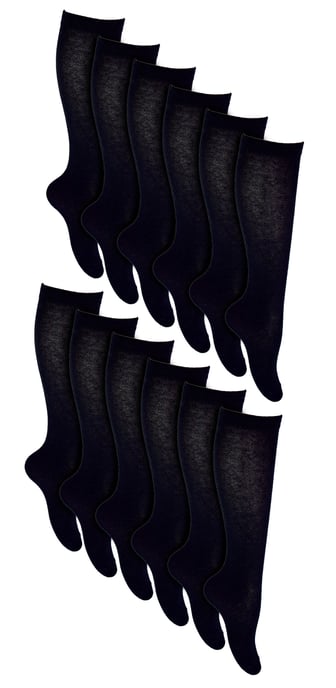 12 Paar Multipack Mädchen Kniestrümpfe | Atmungsaktive lange Baumwolle Schule Socken | Farboption - Grau, Schwarz, Weiß, Blau - Schwarz - Image 1