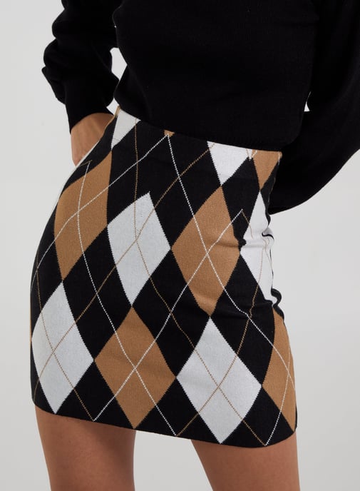 Knitted Argyle Check Mini Skirt