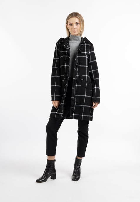 Dreimaster Dufflecoat aus Wollgemisch Damen Kariert Schwarz Weiss - Image 1
