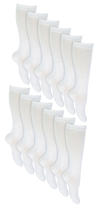 12 Paar Multipack Mädchen Kniestrümpfe | Atmungsaktive lange Baumwolle Schule Socken | Farbe Option - Grau, Schwarz, Weiß, Blau - Weiß - Image 1