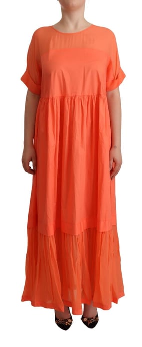 Twinset Damen Korallen Kurzarm Baumwoll Maxi Shift Kleid - Image 1