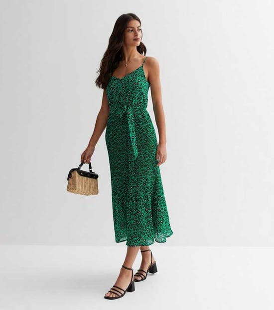 Animal Printed Cami Pleated Midi Dress